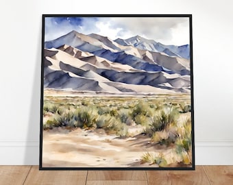 Great Sand Dunes National Park Art, Sand Dunes Painting, Sand Dunes Watercolor Art, Watercolor Painting, Watercolor Prints, Watercolor Art
