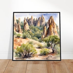 Pinnacles National Park Art, Pinnacles Park schilderij, Pinnacles aquarel kunst, aquarel, aquarel prints, aquarel tekenen