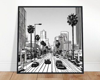 Los Angeles Art, Los Angeles Painting, Los Angeles Line Art, Line Art Painting, Line Art Prints, Line Art Drawing, Home Decor, Wall Art