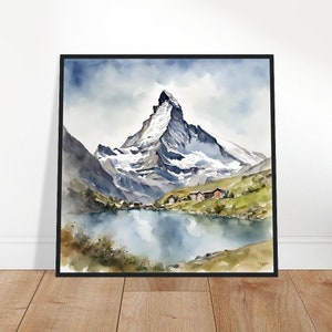 De Matterhorn-kunst, het Matterhorn-schilderij, de Matterhorn-aquarelkunst, aquarel, aquarelprints, aquareltekening