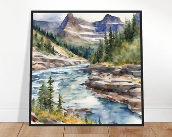 Glacier National Park Art, Glacier Painting, Glacier Watercolor Art, Watercolor Painting, Watercolor Prints, Watercolor Drawing, Home Decor