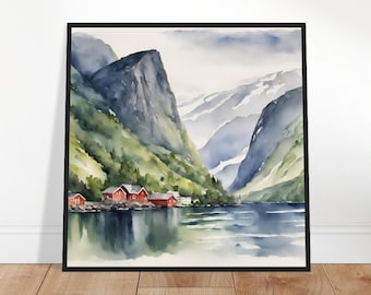 Fjords of Norway Art, Fjords of Norway Painting, Fjords of Norway Watercolor Art, Watercolor Painting, Watercolor Prints, Watercolor Drawing