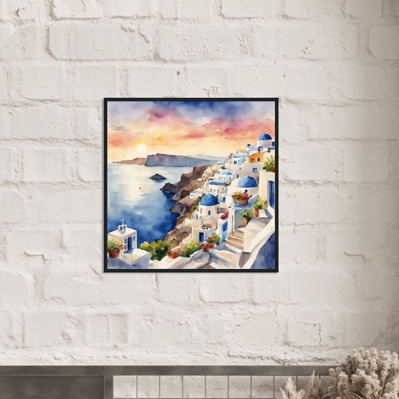 Santorinikonst, Santorinimålning, Santorini akvarellkonst, Akvarellmålning, Akvarelltryck, Akvarellteckning, Heminredning, Konst bild 5