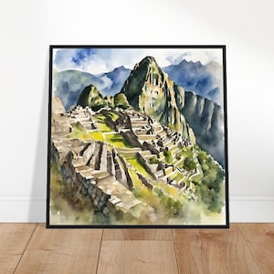 Machu Picchu-kunst, Machu Picchu-schilderij, Machu Picchu-aquarelkunst, Aquarel, Aquarelprints, Aquareltekening, Woondecoraties, Machu Picchu
