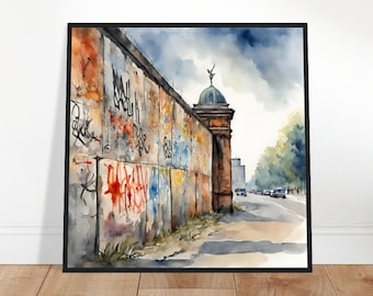 Berlin Wall Art, Berlin Wall Painting, Berlin Wall Watercolor Art, Watercolor Painting, Watercolor Prints, Watercolor Drawing, Home Decor