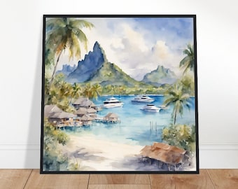 Bora Bora Art, Bora Bora Painting, Bora Bora Watercolor Art, Watercolor Painting, Watercolor Prints, Watercolor Drawing, Home Decor, Art