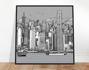 Hong Kong Art, Hong Kong Painting, Hong Kong Line Art, Line Art Painting, Line Art Prints, Line Art Drawing, Home Decor, Wall Art