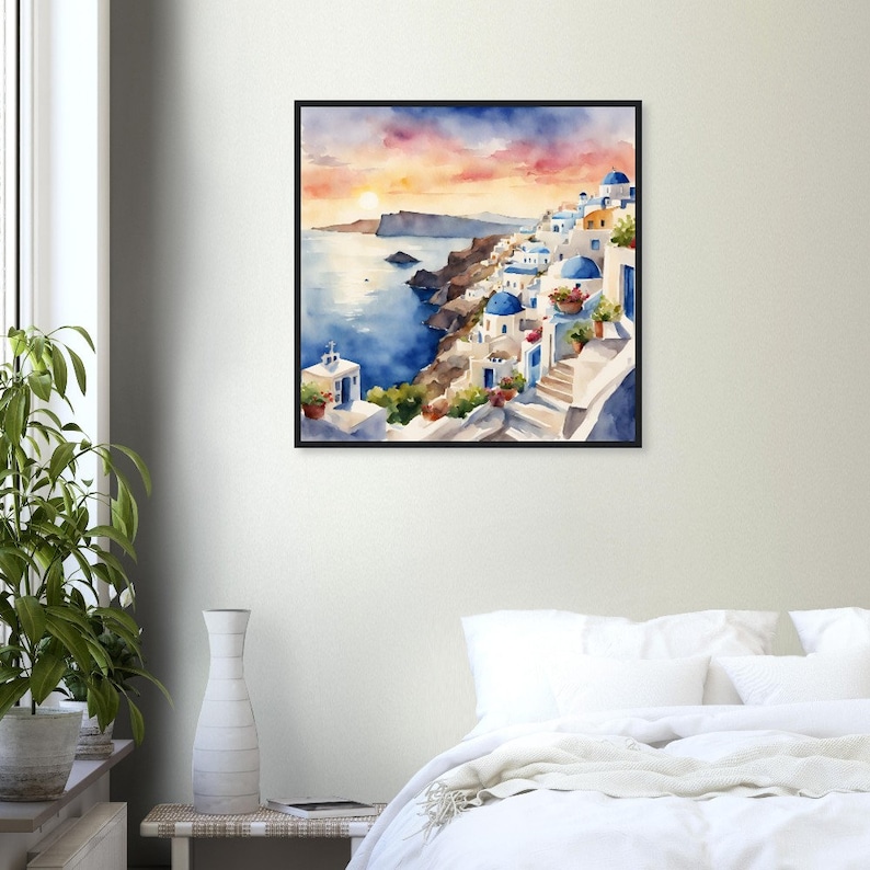 Santorinikonst, Santorinimålning, Santorini akvarellkonst, Akvarellmålning, Akvarelltryck, Akvarellteckning, Heminredning, Konst bild 6
