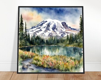 Mount Rainier National Park Art, Mount Rainier Painting, Mount Rainier Watercolor Art, Watercolor Painting, Watercolor Prints, Watercolor