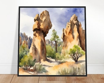 Pinnacles National Park Art, Pinnacles Painting, Pinnacles Watercolor Art, Watercolor Painting, Watercolor Prints, Watercolor Drawing, Decor