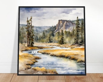 Yellowstone National Park Art, Yellowstone National Park Painting, Yellowstone National Park Watercolor Art, Watercolor Painting, Watercolor