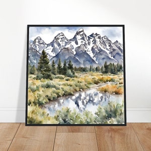 Grand Teton National Park Kunst, Grand Teton-schilderij, Grand Teton-aquarelkunst, aquarelverf, aquarelafdrukken, aquarel tekenen