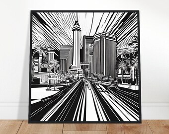 Las Vegas Art, Las Vegas Painting, Las Vegas Line Art, Line Art Painting, Line Art Prints, Line Art Drawing, Home Decor, Wall Art