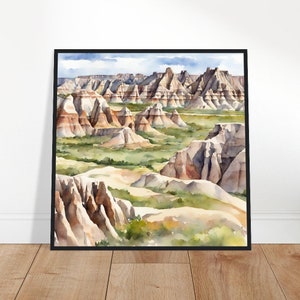 Badlands National Park Art, Badlands schilderij, Badlands aquarel kunst, aquarel, aquarel prints, aquarel tekenen, decor