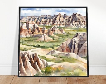 Badlands National Park Art, Badlands Painting, Badlands Watercolor Art, Watercolor Painting, Watercolor Prints, Watercolor Drawing, Decor