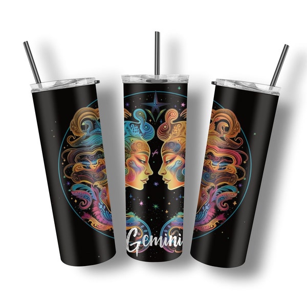 Gemini 20oz Skinny Tumbler Wrap, Gemini Sublimation, Gemini Face PNG, Birthday Zodiac PNG,  Gemini PNG, Digital Download