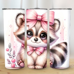 Coquette Raccoon 20 oz Skinny Tumbler Sublimation Design Digital Download PNG Instant digital only, Tumbler Wrap