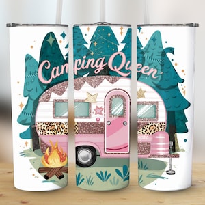 Camping Queen Tumbler Sublimation Design: 20 oz Skinny Tumbler Wrap (Digital Download)