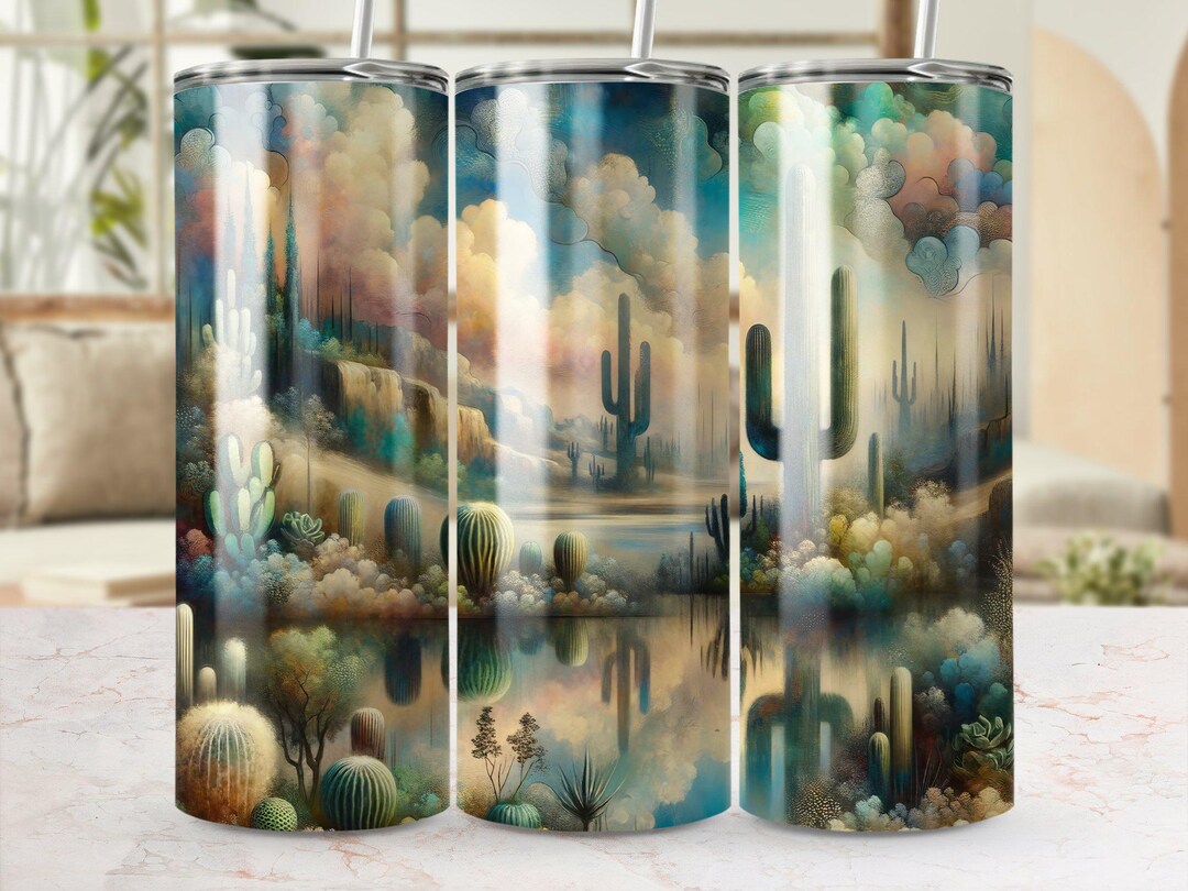 Watercolor Cactus 20 Oz Skinny Tumbler Sublimation Design Digital ...