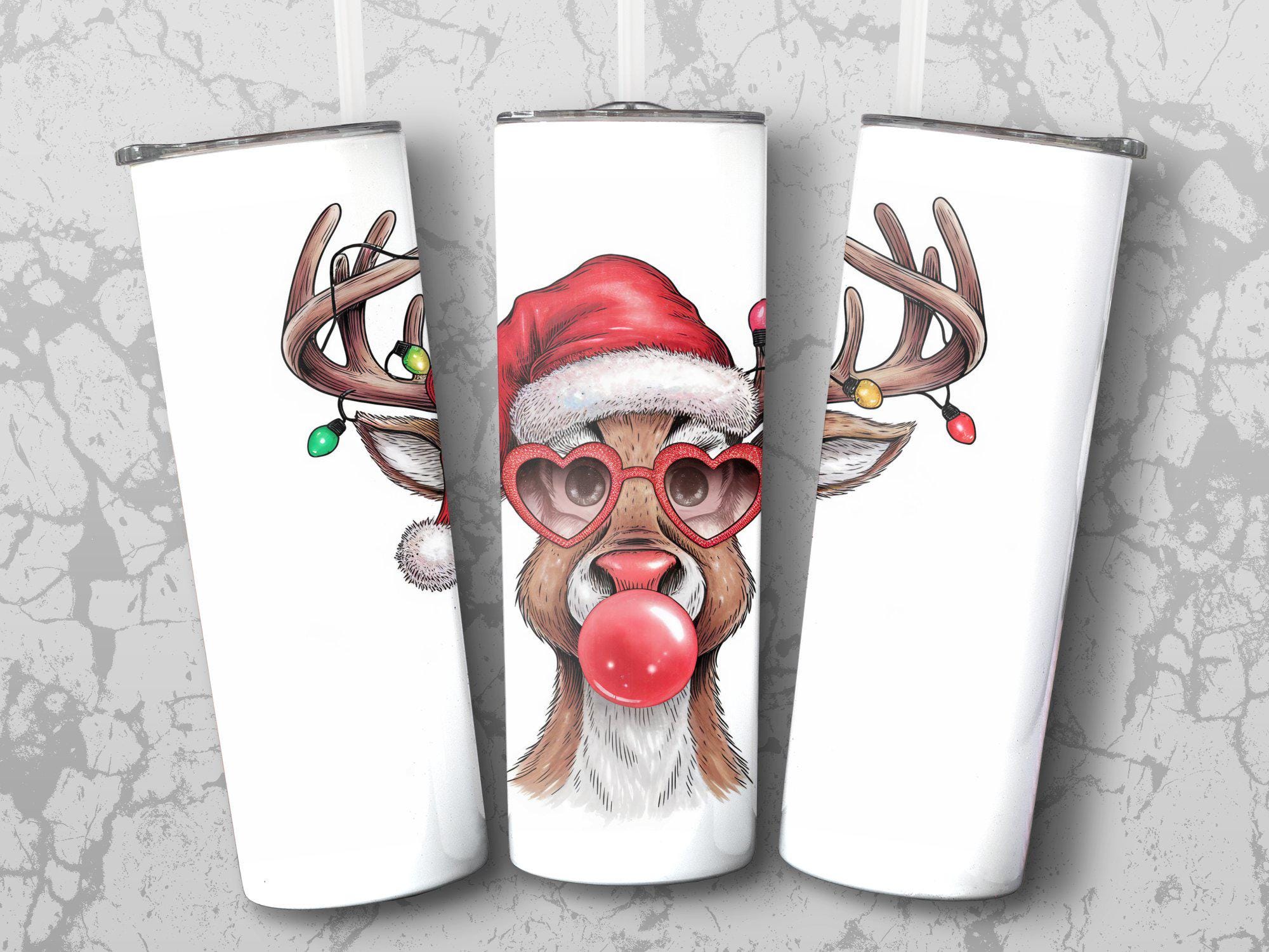 Christmas Reindeer 20 Oz Skinny Tumbler Sublimation Design Digital ...