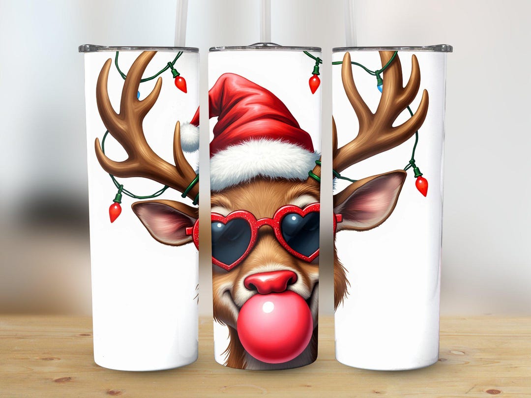 Christmas Reindeer 20 Oz Skinny Tumbler Sublimation Design Digital ...