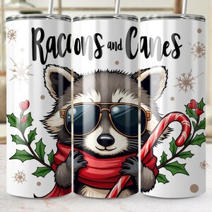Christmas Raccoon 20 oz Skinny Tumbler Sublimation Design Digital Download PNG Instant digital only, Tumbler Wrap, Tumbler Png,