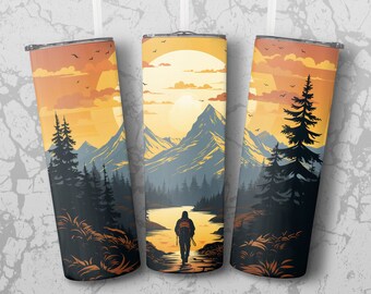 Wandelen 20 oz magere beker sublimatieontwerp, rechte en taps toelopende omslag, bekeromslag, beker png, direct downloaden