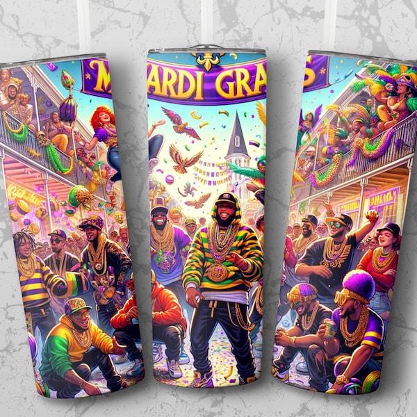 Mardi Gras Squad 20 oz Skinny Tumbler Sublimation Design Digital Download PNG Instant digital only, It's Mardi Gras Y'all