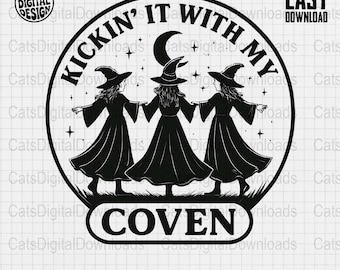 Witch Coven Halloween SVG: Crescent Moon PNG Digital Art