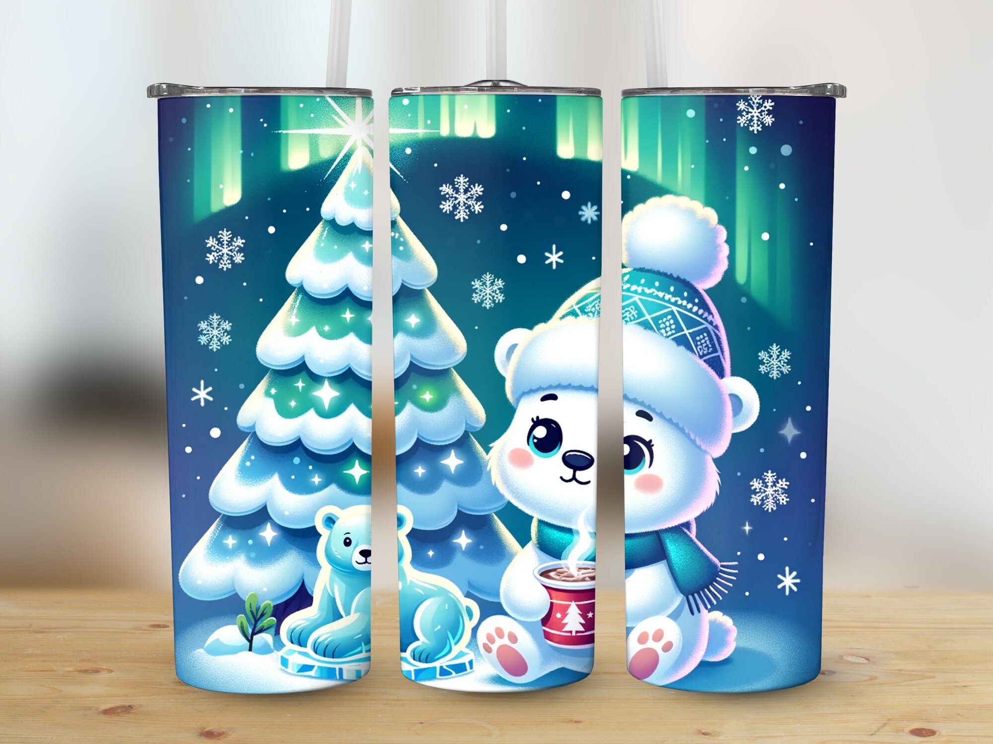 Christmas Polar Bear 20 Oz Skinny Tumbler Sublimation Design - Etsy