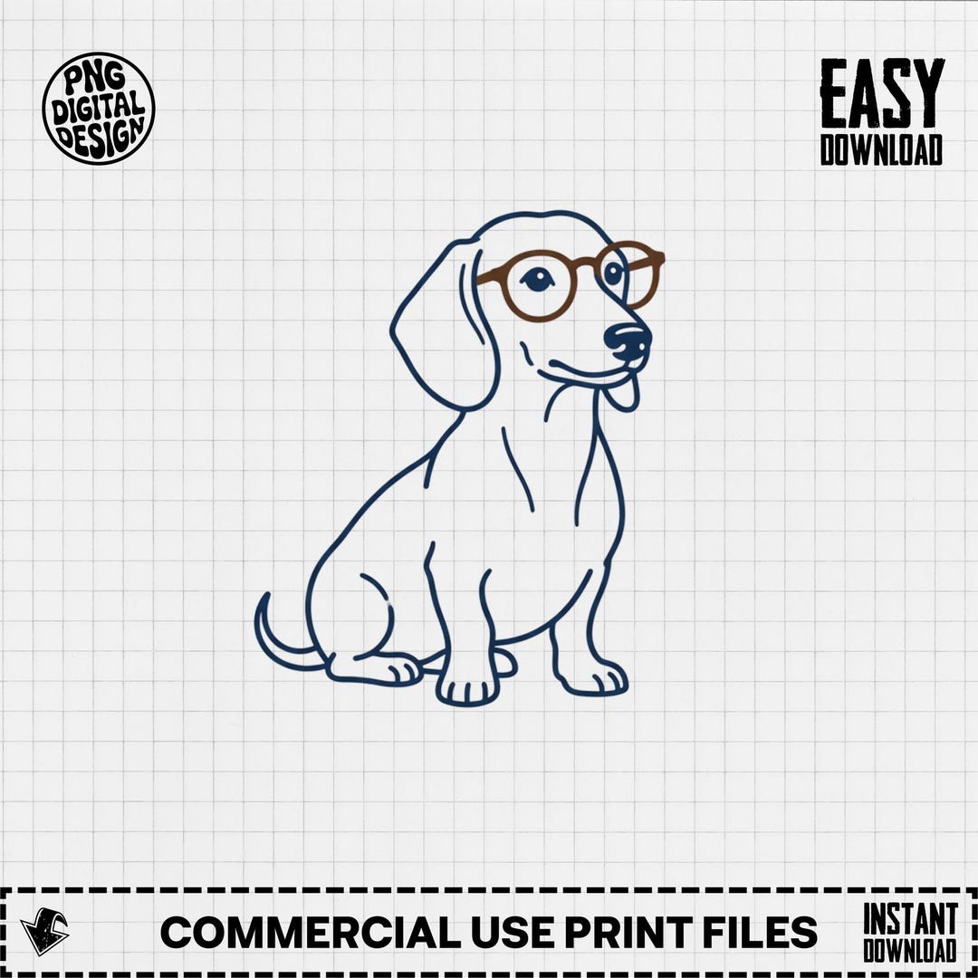 Dachshund With Glasses SVG, Cute Nerdy Doxie Dog Clipart PNG, Smart ...