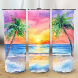 Summer Beach Tumbler Sublimation Design: 20 oz Skinny Tumbler Wrap (Digital Download)