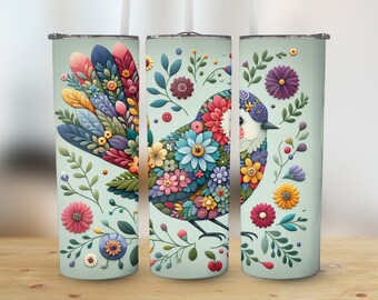 Floral Bird Tumbler Sublimation Design: 20 oz Skinny Tumbler Wrap (Digital Download)