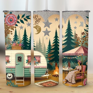 Camping Queen Tumbler Sublimation Design: Boho Camper Van (Digital Download)