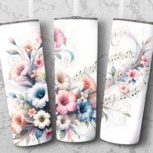 Watercolor Music Notes 20 oz Skinny Tumbler Sublimation Design, Straight & Tapered Wrap, Tumbler Wrap, Tumbler Png, Instant Download