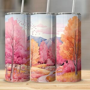 Fall Landscape 20 oz Skinny Tumbler Sublimation Design, Straight & Tapered Wrap, Tumbler Wrap, Tumbler Png, Instant Download
