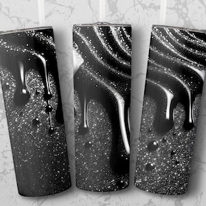 Tumbler Skinny da 20 oz con glitter neri, design a sublimazione, download digitale solo png, design avvolgente per tumbler skinny da 20 oz istantaneo, PNG