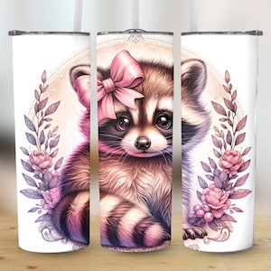 Coquette Raccoon 20 oz Skinny Tumbler Sublimation Design Digital Download PNG Instant digital only, Tumbler Wrap