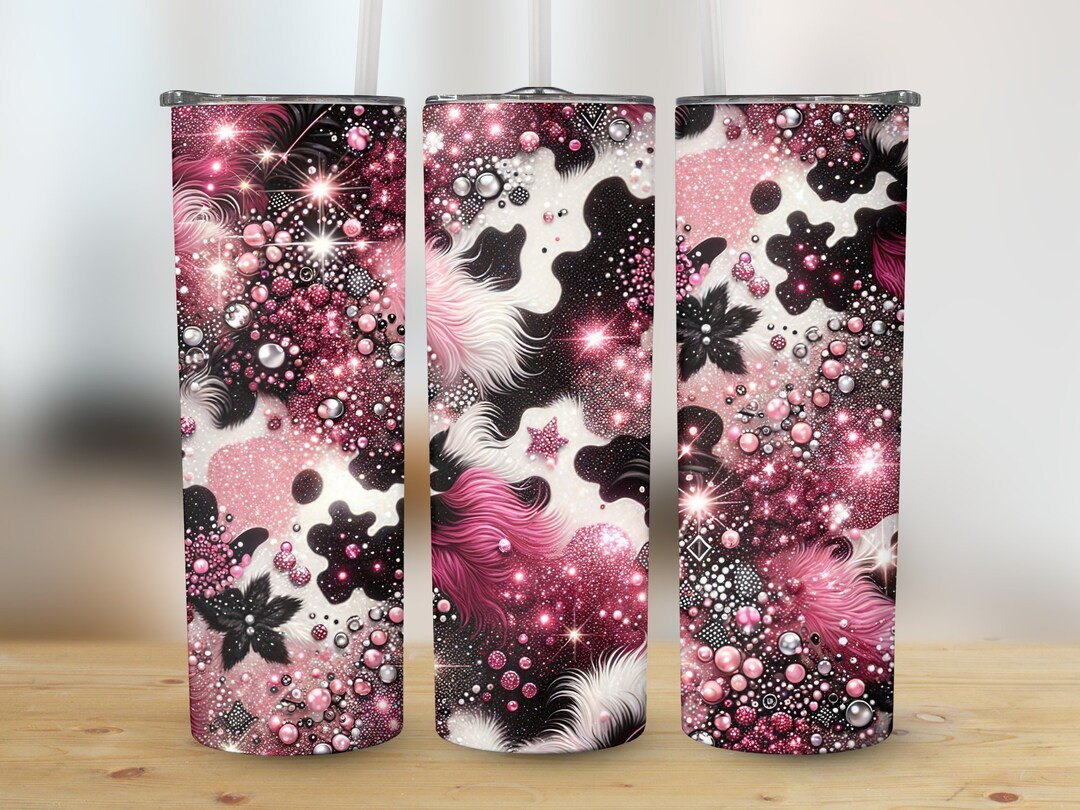 Cow Print Pink Glitter 20 Oz Skinny Tumbler Sublimation Design Digital ...