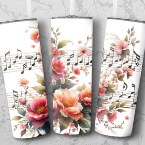 Watercolor Music Notes 20 oz Skinny Tumbler Sublimation Design, Straight & Tapered Wrap, Tumbler Wrap, Tumbler Png, Instant Download