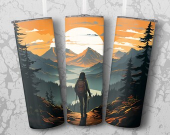 Wandelen 20 oz magere beker sublimatieontwerp, rechte en taps toelopende omslag, bekeromslag, beker png, direct downloaden