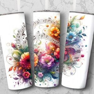 Watercolor Music Notes 20 oz Skinny Tumbler Sublimation Design, Straight & Tapered Wrap, Tumbler Wrap, Tumbler Png, Instant Download