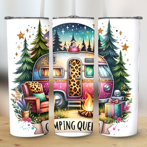 Camping Queen Tumbler Sublimation Design: 20 oz Skinny Tumbler Wrap (Digital Download)