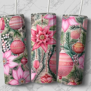 Pink Christmas 20 oz Skinny Tumbler Sublimation Design, Straight & Tapered Wrap, Tumbler Wrap, Tumbler Png, Instant Download