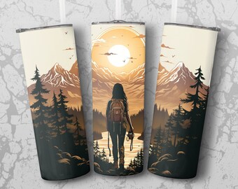 Wandelen 20 oz magere beker sublimatieontwerp, rechte en taps toelopende omslag, bekeromslag, beker png, direct downloaden