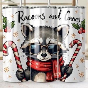 Christmas Raccoon 20 oz Skinny Tumbler Sublimation Design Digital Download PNG Instant digital only, Tumbler Wrap, Tumbler Png,