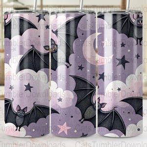 Bat Tumbler Design: Moon & Stars Halloween PNG (Digital Download, 20 oz Tumbler Wrap)