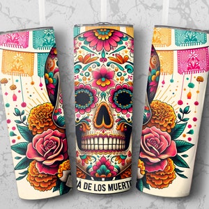 DIA De Los MUERTOS Vaso Delgado de 20 oz Diseño de Sublimación Descarga Digital PNG Solo digital instantáneo, Envoltura de Vaso, Vaso Png,