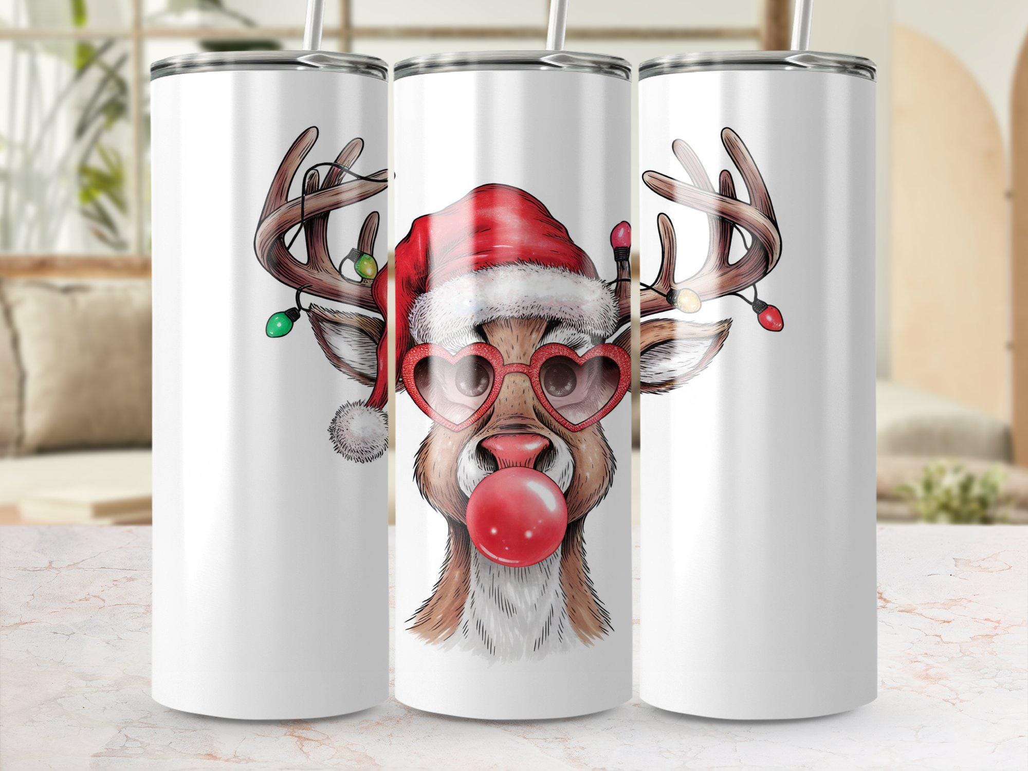 Christmas Reindeer 20 Oz Skinny Tumbler Sublimation Design Digital ...