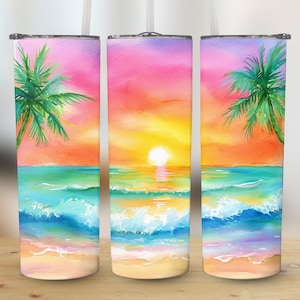 Summer Beach Tumbler Sublimation Design: 20 oz Skinny Tumbler Wrap (Digital Download)